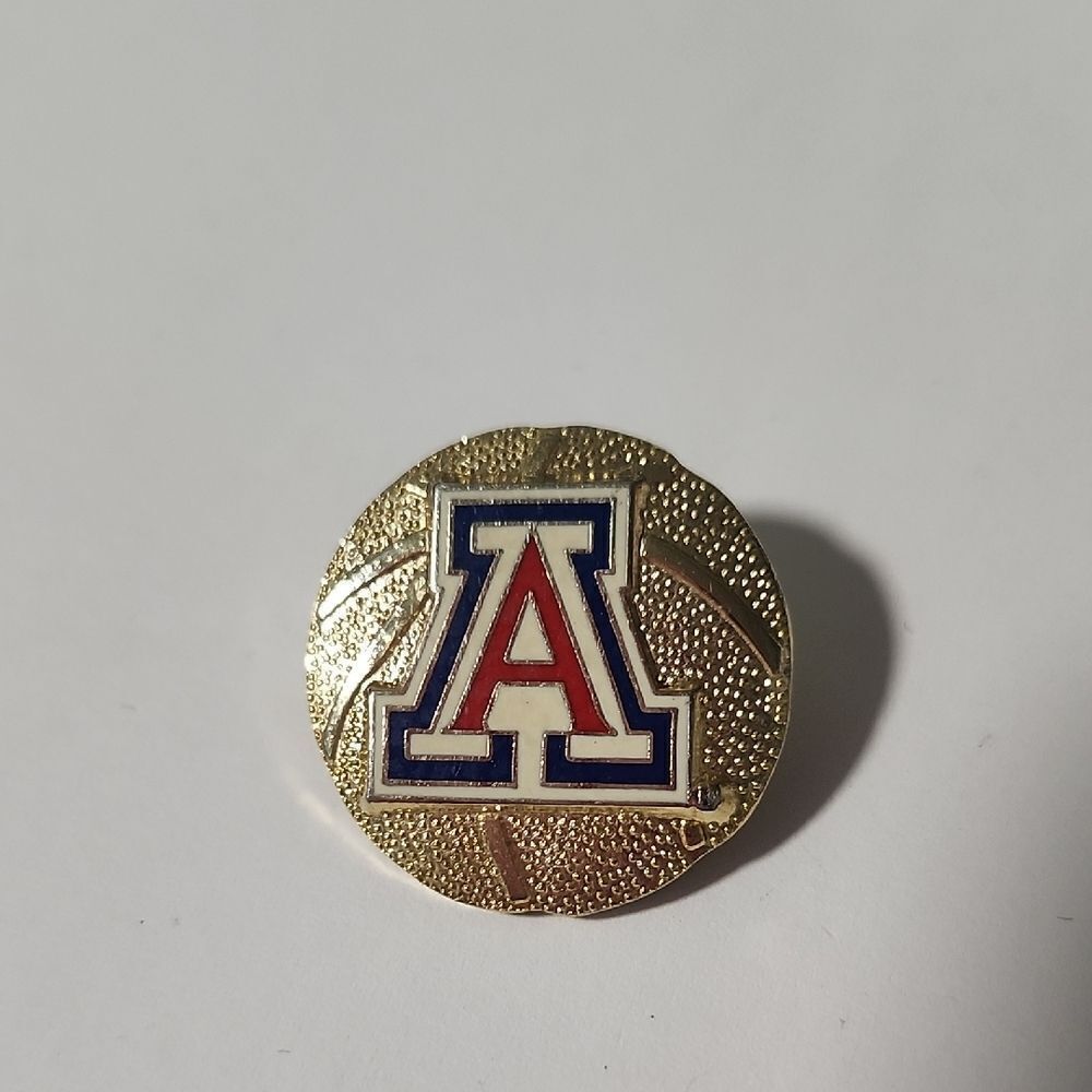 Gold Basketball Pin with Red and Blue A Logo